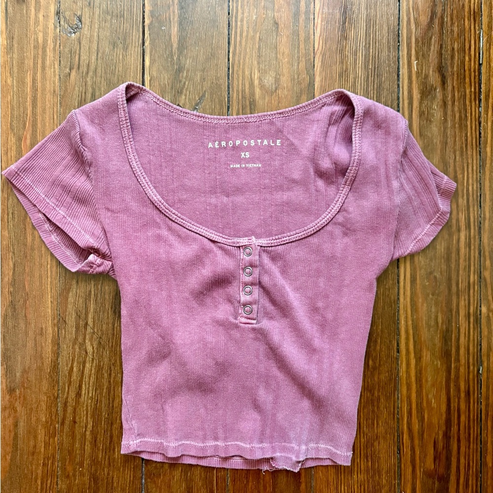 Aeropostale Pink Fitted Crop T-Shirt with Cap Sleeves